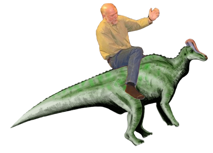 Greg Gianforte riding a dinosaur